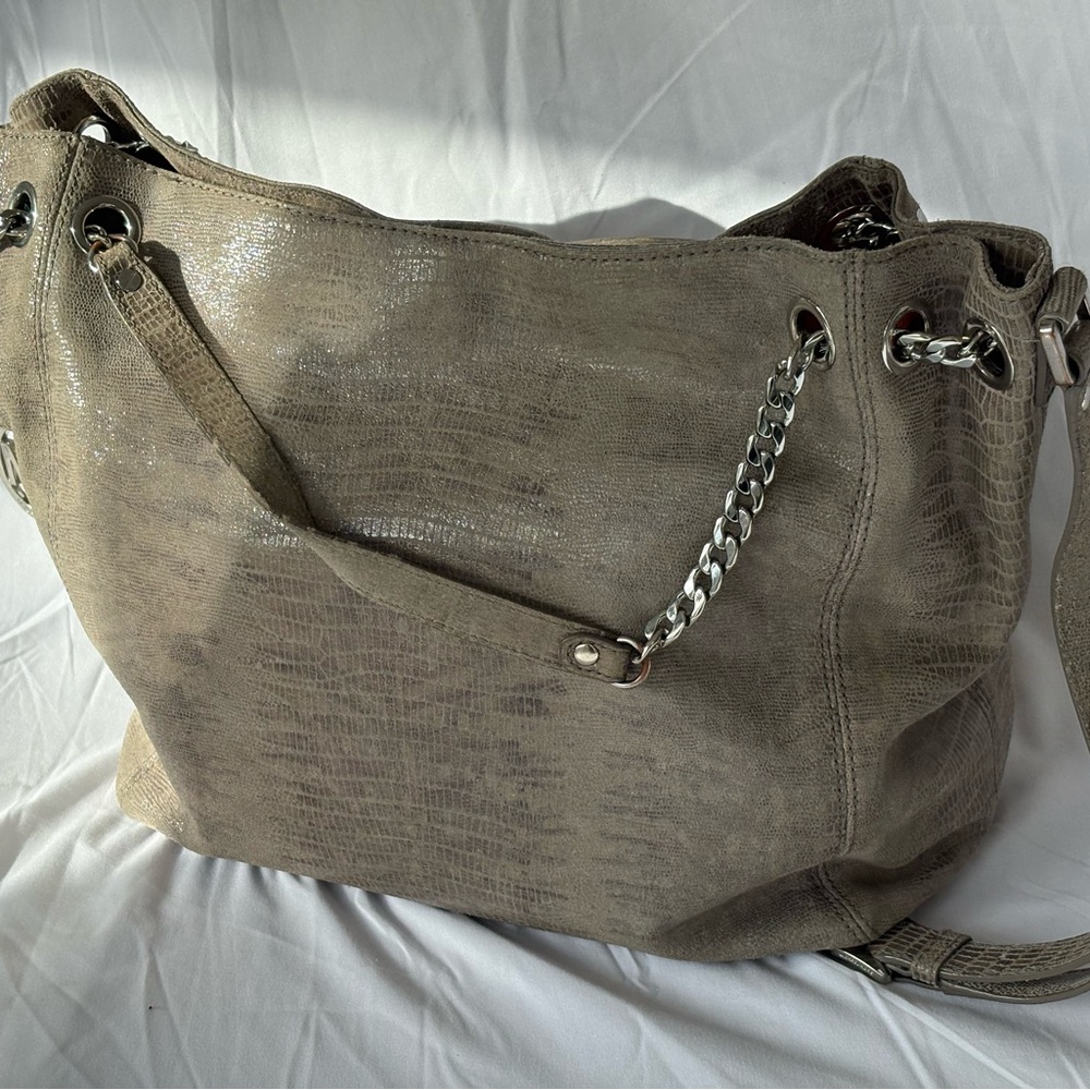 Michael Kors Hamilton Lizard Embossed Gray Taupe Hobo Bag VGUC w/ Chain Strap.”